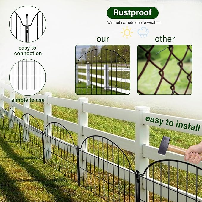 6 Panels No Dig Decorative Garden Fence, 25in (H) x 12.2ft (L) Animal Barrier Fencing for Dog, Easy Install Temporary Fence for Yard, Rustproof Wire Garden Border