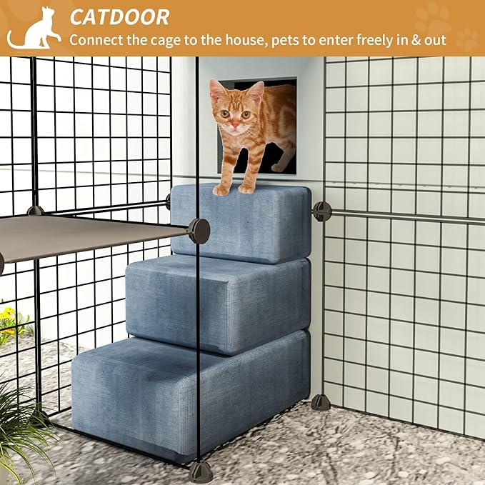 Oneluck 55 Inch Catio Outdoor Cat Enclosure with Super Large Enter Door, Balcony Cat Playpen with Platforms,DIY Outside Cat Patio Large Exercise Place Ideal for 1-3 Cats
