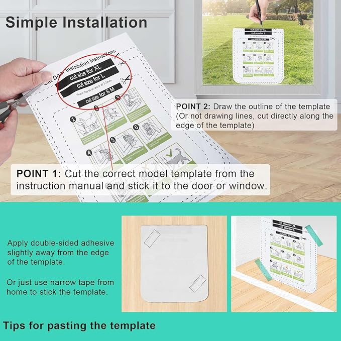 Cat Door for Windows, Pet Doors and Sliding Door, Safety Pet Door with 4 Way Lock, Weatherproof Cat Flap for Thin Door and Wall(Large, Outer Size 9.8 * 9.3 * 0.78in)