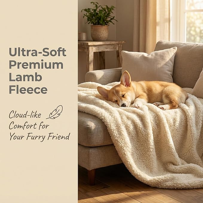 furrybaby Dog Blanket Soft Dog Blankets for Large Dogs Puppy Essentials Washable Sherpa Fleece Cat Blanket 32x40 Inches for Bed Furniture Couch Sofa (Medium, Beige)