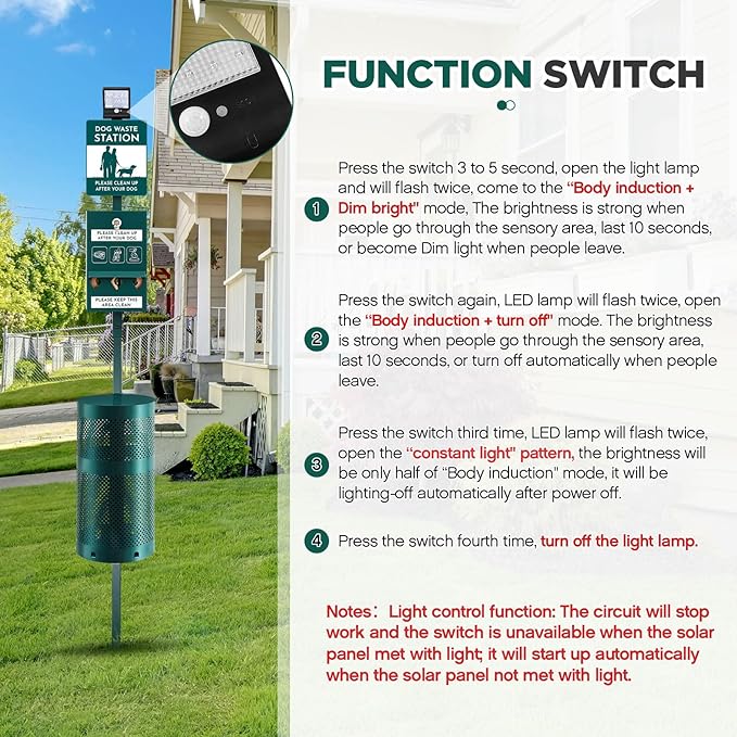 Dog Waste Station with Solar Panels Outdoor LED Galvanized Steel Dog Trash Bin Dispenser Light up at Night Rust Proof Pet Trash Station for Commercial Park Backyard(Classic)