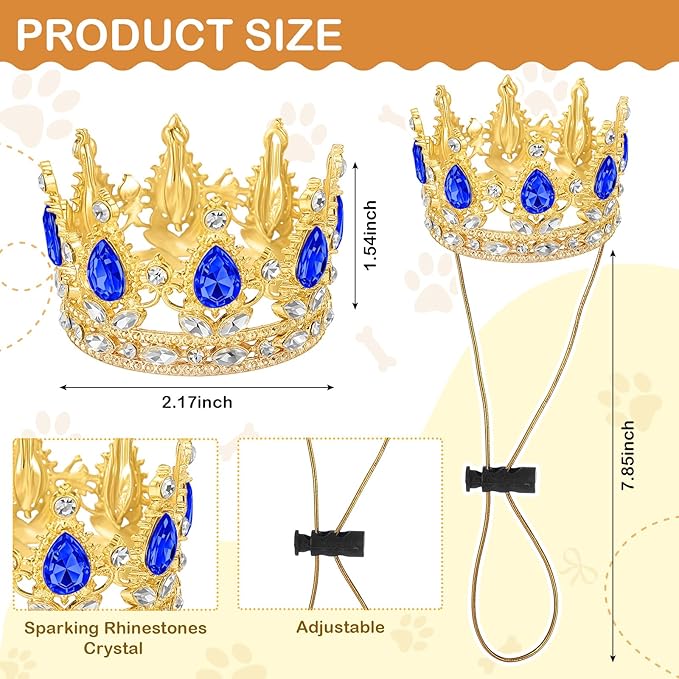Abbylike Pet Rhinestone King Crown, Queen Crown for Birthday New Year Costume for Small Dog Cat Cosplay Party Accessories Adoption Celebration Wedding Birthday Photos Prop Costume(Blue,Small)