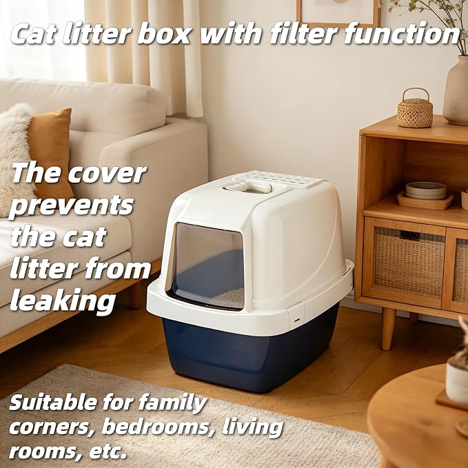 Large sifting Hooded Enclosed cat Litter Box, semi-Closed pet Litter Container with sifting Tray