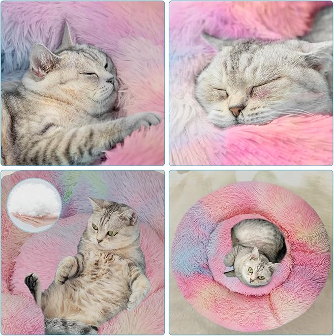 Cat Beds for Indoor Cats,24 Inch Dog Bed for Small Melium Large Dogs, Washable-Round Pet Bed for Puppy and Kitten with Slip-Resistant Bottom