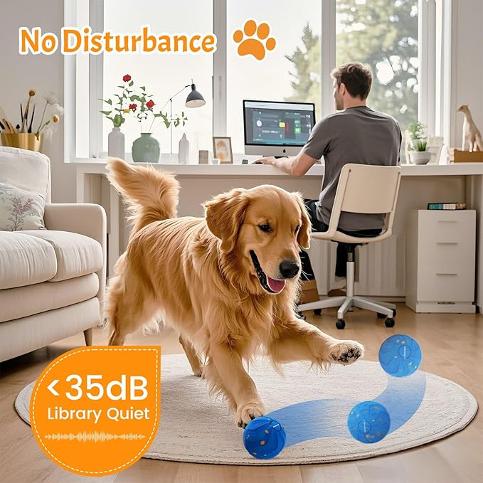 PawPlay 2026 Smart Interactive Dog Ball, Rechargeable Electronic Pet Toy with Type-C Charging, Blue Motion Activated Ball for Dogs, Indoor Outdoor Exercise and Training.