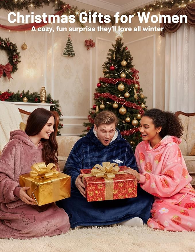 Mewaii Wearable Blanket Hoodie for Adults, Warm Sherpa & Soft Flannel Long Sweatshirt with Giant Pocket, Cozy Gifts for Women