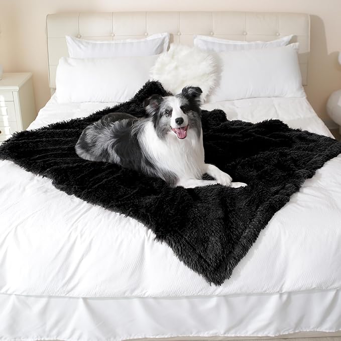gogobunny Waterproof Dog Blanket for Couch & Furniture Protection - Super Soft Reversible Throw for Large Dogs & Cats, Calming Washable Fur & Sherpa Pet Blanket (25x35 Inch, Black)