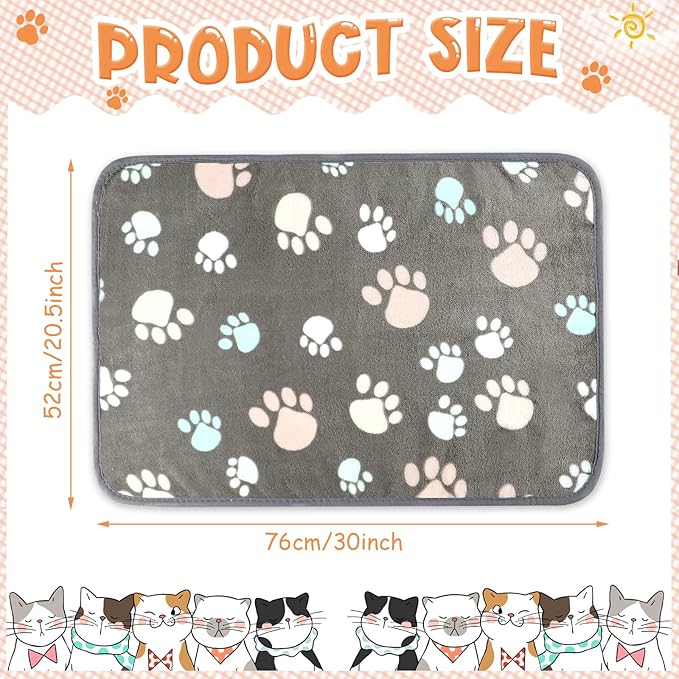 Tatuo 4 Pcs Dog Blanket for Pet Cat Blankets Indoor Puppy Teething Stuff Toys Paw Print Fleece Soft Blanket Sleep Mat for Guinea Pig Cage(Dark Gray,Medium(30 x 20.5 Inch),Square)