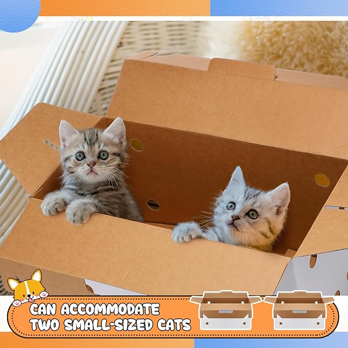 6 Pack Cardboard Pet Carrier 17.5 x 8.66 x 12.2 Inches Small Animal White Puppy Cat Pet Transport Carrier Cardboard Box for Chicken Hamsters Gerbils Birds Travel Box