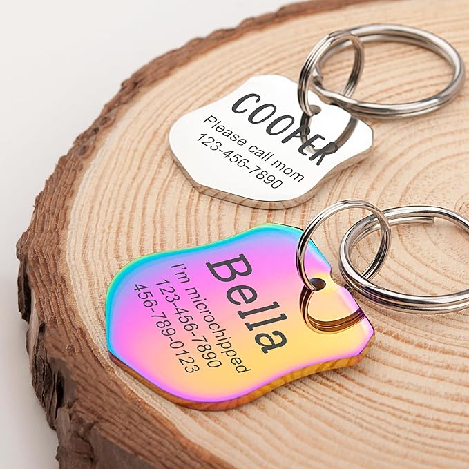 Anavia Personalized Pet ID Tags, Stainless Steel Glossy Laser Engraved Dog Cat Collar Name Tags, Multiple Colors Shapes Sizes (Badge, Small)