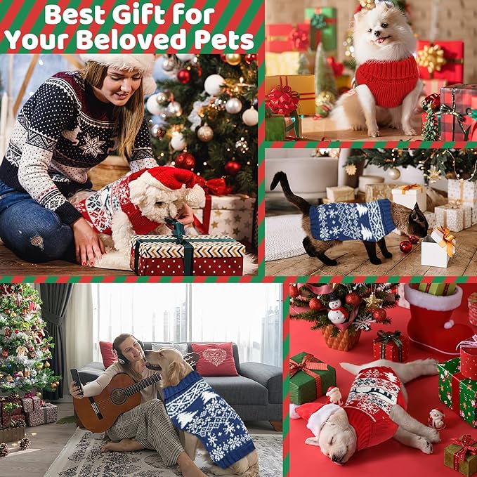 Dog Christmas Sweater, Soft Warm Pet Clothes Coat for Small Medium Large Dogs and Cats Boy Girl, Fall Cozy Holiday Turtleneck Knitting Collar Pullover Pup Outfit Costume for Thanksgiving New Year
