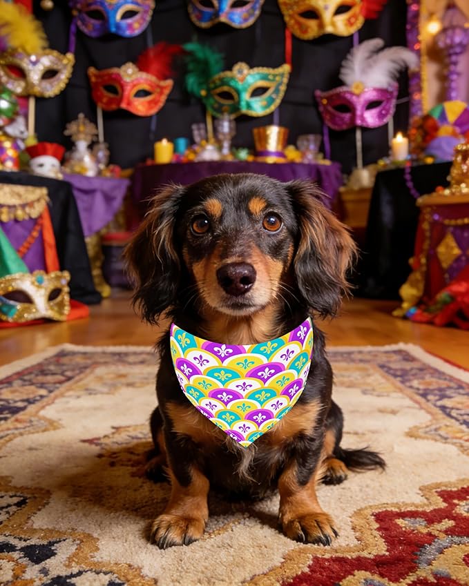 PET SHOW 50 Pack Mardi Gras Dog Bandanas Bulk for Small Medium Dogs Puppys Washable Adjustable Pet Scarf Triangle Bibs for Dogs Cats Green Yellow Purple Decorative Grooming Accessories