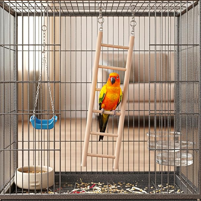 Bird Ladder for Cage, 3 PCS Bird Cage Ladder Wooden Hanging Parrot Wood Step Parakeet Ladders Climbing Small Wooden Ladders for Birds Parakeets Parrots Cockatoo Lovebirds (4 Step, 5 Steps, & 6 Steps)