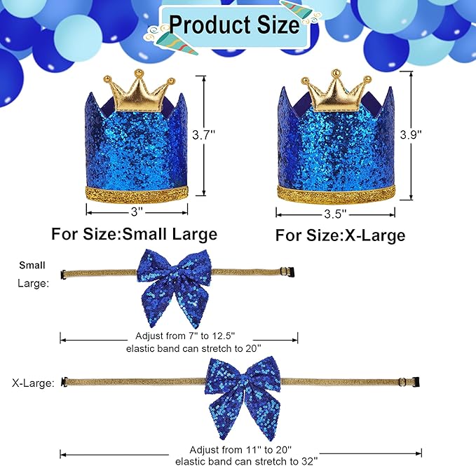 ADOGGYGO Dog Birthday Hat Bandana - Navy Blue Birthday Boy Dog Bandana Pet Party Hat with Numbers Bow and Happy Birthday Banner Set (Large)