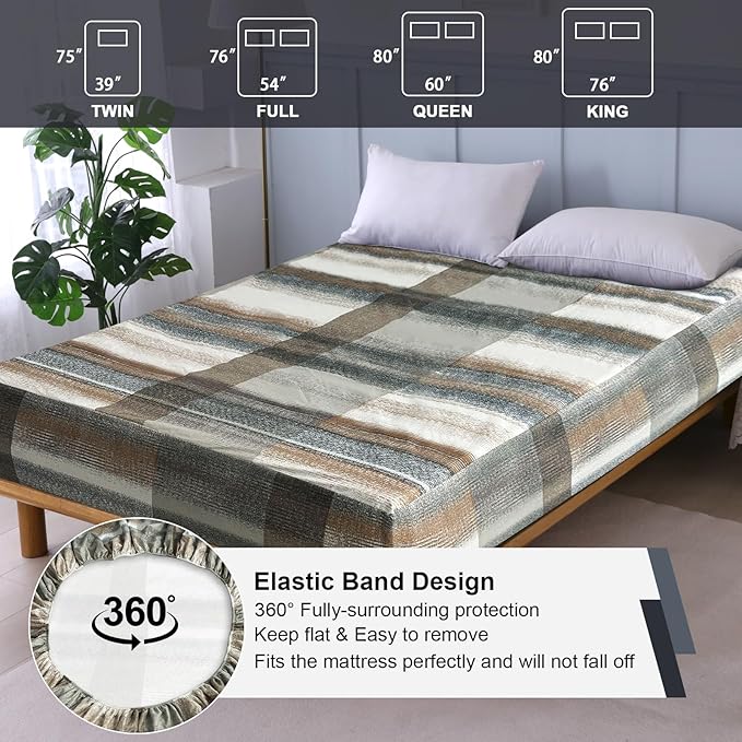 Waterproof Mattress Protector King, Fitted Sheet Style Breathable Mattress Cover with Deep Pocket Fits Up to 18'', Noiseless Bed Cover for Kids Adults Pets, Machine Washable (Stripes, 76'' X 80'')