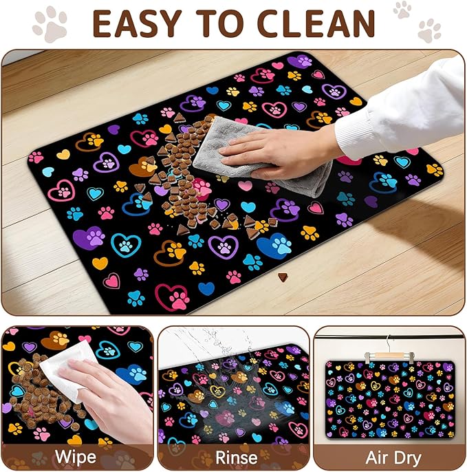 Dog Food Mat for Bowls, Absorbent Quick Dry Dog Cat Mats for Food and Water, Non-Slip Backing Pet Mat Pet Supplies - Paw Pattern
