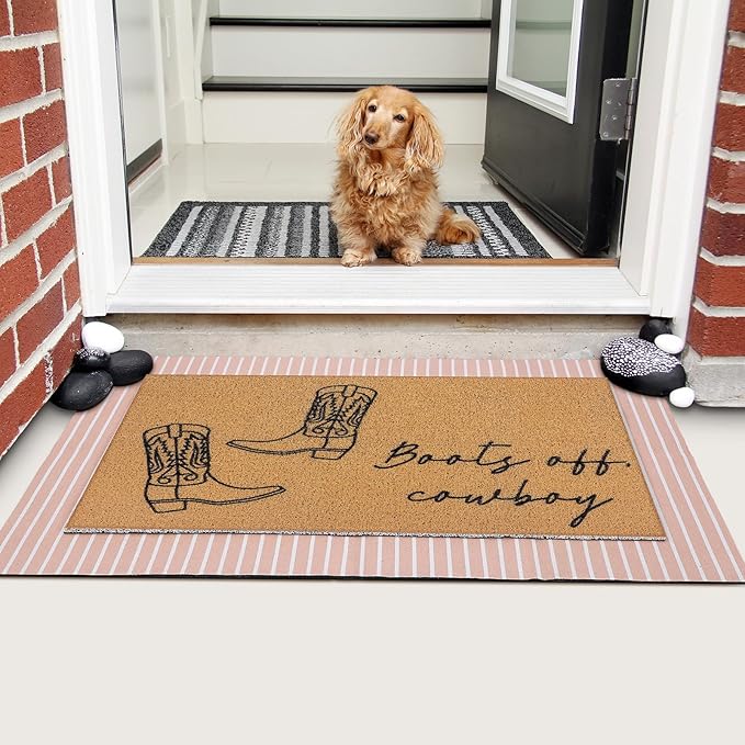Tinideya 2 Pcs Door Mat Welcome Non Slip Coir Mats Floor Layering Doormats Seasonal for Front Porch Entryway Decor(Cowboy)