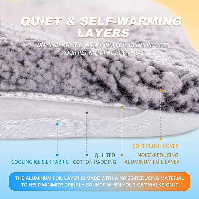 Self Warming Cat Bed, Reversible Warming Cooling Cat Bed, Winter Warm Cats Pad & Summer Cooling Cats Mat, Soft Pet Mat for Kitty & Small Dogs, Perfect for Crates, Kennels, Beds, Sofas, Gray, 24"x36"