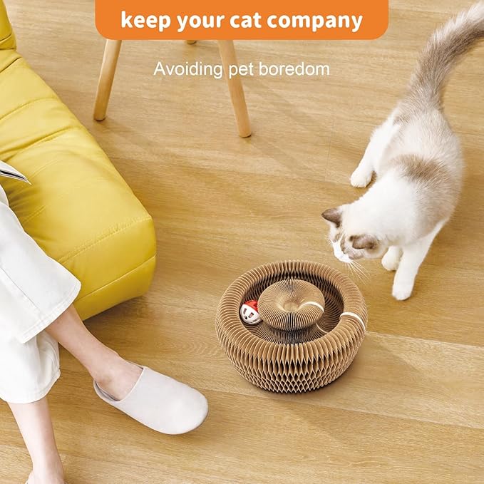 Collapsible Cats Cardboard Scratcher, Interactive Cat Toys for Indoor Cats, Scratch Pad Shape Shifting Ball Track with Bell, Magic Organ Cat Toy for Chase & Scratch Easter Toys Gift for Kitties Paw