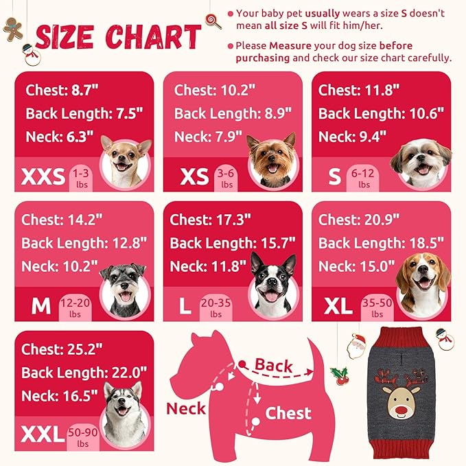 Dog Christmas Sweater Xmas Pet Clothes Cute Gray Reindeer Holiday Puppy Cat Costume New Year Gifts for Small Medium Large Dogs Jumpers (S, Gray Reindeer)