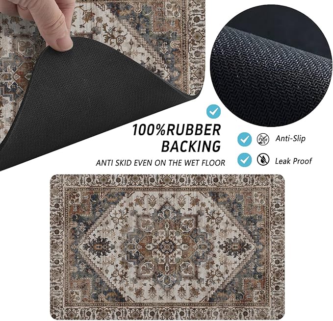 Dog Food Mats for Floors, Absorbent and Quick-Drying Pet Cat Food Mat,Anti-Fouling and Easy-to-Clean Pet Feeding Mat,Dog Bowl Mat for Messy Drinking Water Bowls.17 x32, Bohemia Style