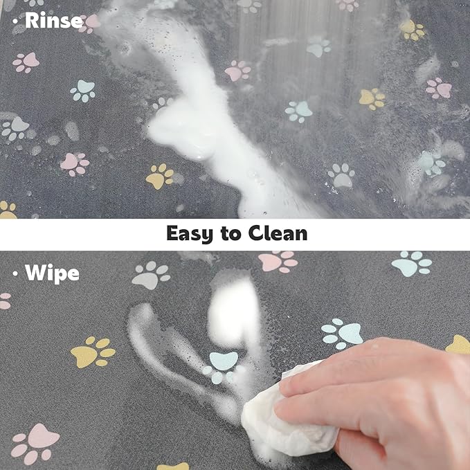 Pet Feeding Mat Absorbent Dog Mat for Food and Water Non Slip Quick Dry Dog Bowl Mats for Floors 27" X 17" Paw Light Gray