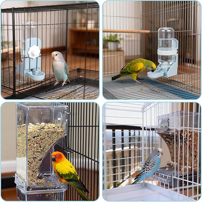 Rypet No Mess Bird Water Feeder Dispenser Set Automatic Bird Feeder Transparent Food Container Cage Acrylic Parrot Feeders Accessories for Small Birds Parrot Cockatoo Canary