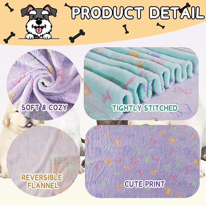 Rezutan Dog Blankets Throw 3 Pack for Large Medium Pet Cat Soft Fuzzy Blankets Washable,Reversible Paw Print for Dog Kennels-Beds, Sofas, Furniture Protection,41 x 31 inch, Purple/Green/Brown