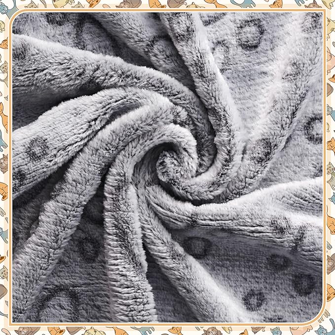 Tegeme 12 Pcs Pet Blankets Soft Fluffy Fleece Dog Cat Warm Paw Print Pattern Blankets Flannel Throw for Pets Dog Puppy Cat(30 x 20 Inch,Gray)