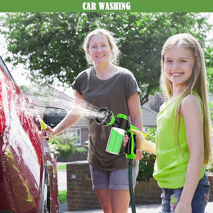 Dog Wash Sprayer Outdoor, 8-in-1 Dog Sprayer Hose Attachment with Massage Brush and Pet Grooming Comb, 3/4 Inch Standard Garden Hose Nozzle for Watering Flowers, Car Washing, Pet Bathing(Green)