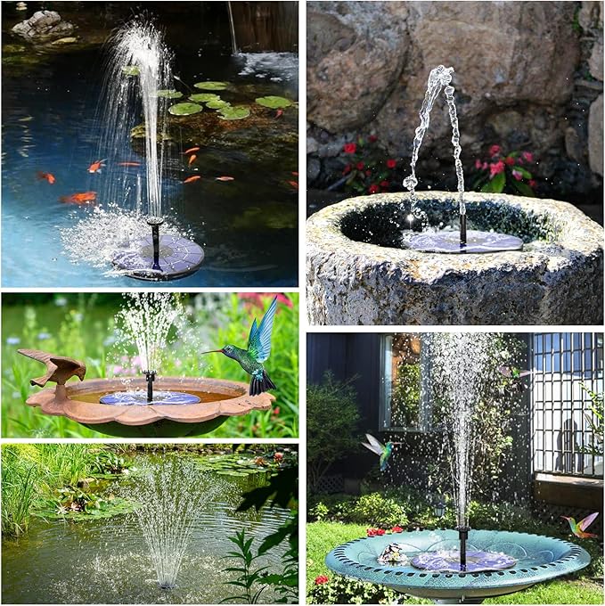 AISITIN Solar Fountain with 3.5 W Solar Panel, 1500 mAh Battery - 6 Effects for Pool, Fish Pond, Bird Bath, Garden