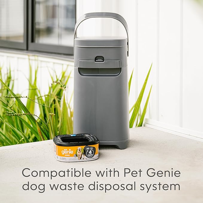 Pet Genie Refill Bags | Jumbo 2-Pack, 56 Total ft | Up to 8 Months of Supply in 2 cartridges | Ultimate Odor Control Dog Poop Bags