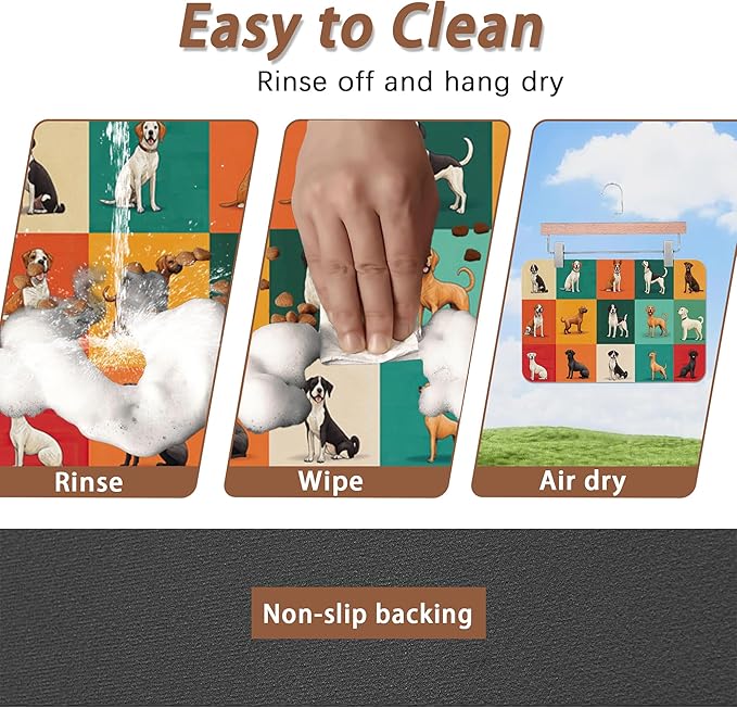 Cute Dog Cat Food Mat,Absorbent Pet Feeding Mat for Food and Water,Non-Slip Dog Bowl Mats Floor Protector 12"x20"