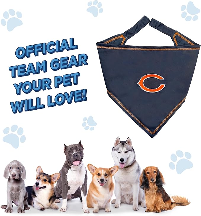 NFL Chicago Bears TIE Bandana, Small/Medium. Dog Bandana Scarf Bib for Pet Cat Dog. The Ultimate Game-Day, Party Bandana