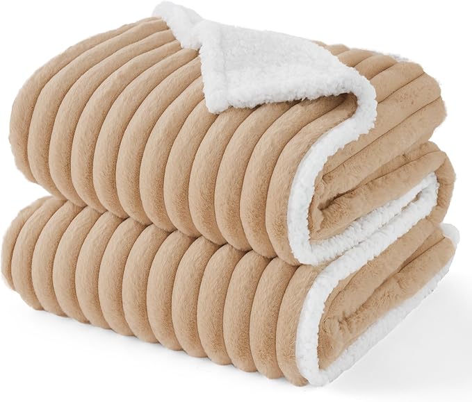 Bedsure ComfyFleece™ Waterproof Dog Blankets for Large Dogs - Soft Pet Cat Blanket Corduroy Fleece for Bed Protector Washable, Cozy Calming Reversible Furniture Protection,60"x80", Tuscan Beige
