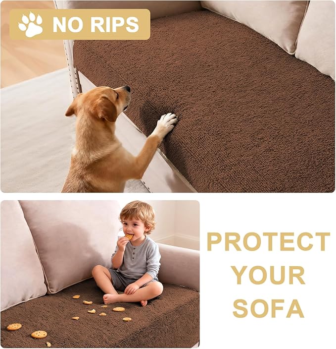 H.VERSAILTEX Non Slip Pet Couch Cover Chenille Dog Bed Protector Thick Soft Sofa Slipcover Pet Friendly Washable Couch Cushion Covers for Pets (68" x 82", Caramel)