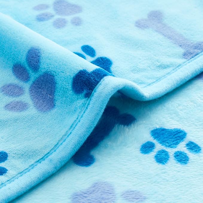 Allisandro Luxurious Dog Blanket, 350 GSM Super Fuzzy Microplush Fleece Pet Blankets for Small Medium Large Dogs and Cats, Blue Paw and Bone, 40" x 32"