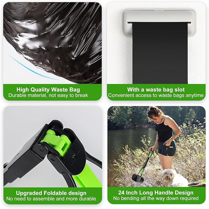 Dog Poop Trash Can Outside with Pooper Scooper and Metal Rake & Tray, 20L/5Gal Dog Waste Trash Can with Lid, Pedal and Removable Inner Waste Bin, Pet Poop Bin with 100 Bags, Green