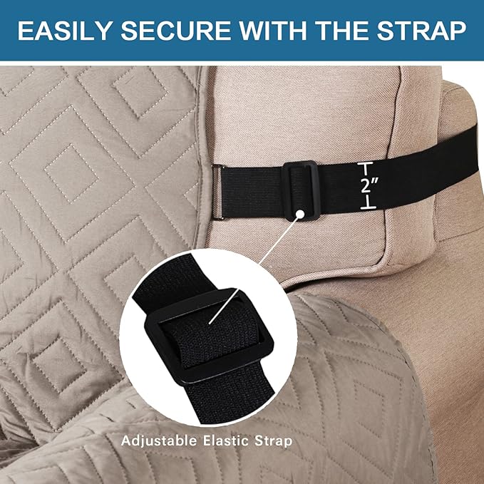 H.VERSAILTEX Reversible Loveseat Cover Furniture Protector Anti-Slip Water Resistant 2 Inch Wide Elastic Straps Couch Covers Pets Kids Fit Sitting Width Up to 46"(Love Seat: 75" x 90", Khaki/Beige)