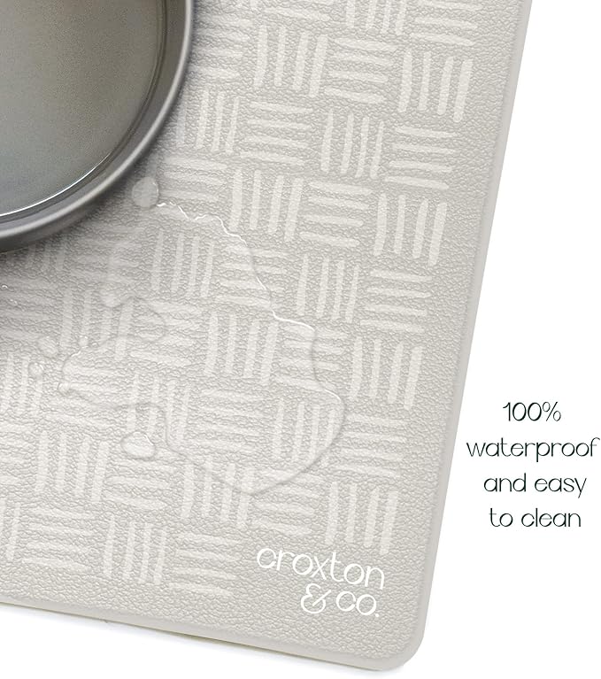 CROXTON & CO. Non-Slip Faux Leather Pet Feeding Mat for Dog Bowls | Large Bowl Mat for Food and Water | Durable, Easy-to-Clean Pet Food Mat for Floors | Size: 16.5"x28"