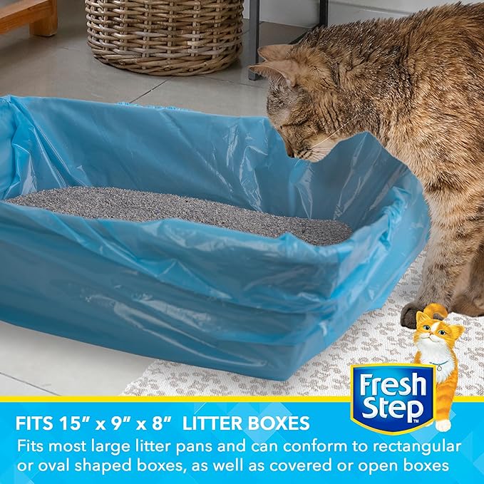 Fresh Step Drawstring Cat Litter Box Liners, Scented Heavy Duty Kitty Litter Bags for Large Oval or Rectangle Pans, Helps Contain Odor and Mess, Easy Lift Out Cleanup, 30 x 17 in, 15 Count