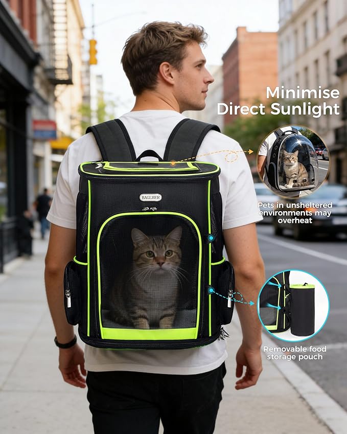 BAGLHER Expandable Cat Carrier Backpacks, Retractable Pet Carrier Backpack for Small Dogs & Cats with Breathable Mesh, Travel Bag Up to 18 Lbs for Hiking Camping Outdoor - Black