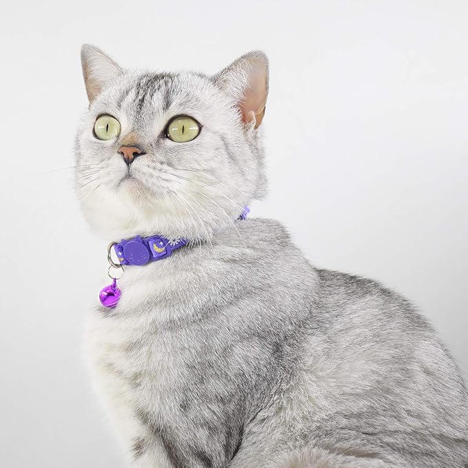 3 PCS Breakaway Cat Collar with Bell, Moon Cat Collar Adjustable Cute Kitten Collars Soft for Cat Puppy 7-10.2in (Red Pink Purple)