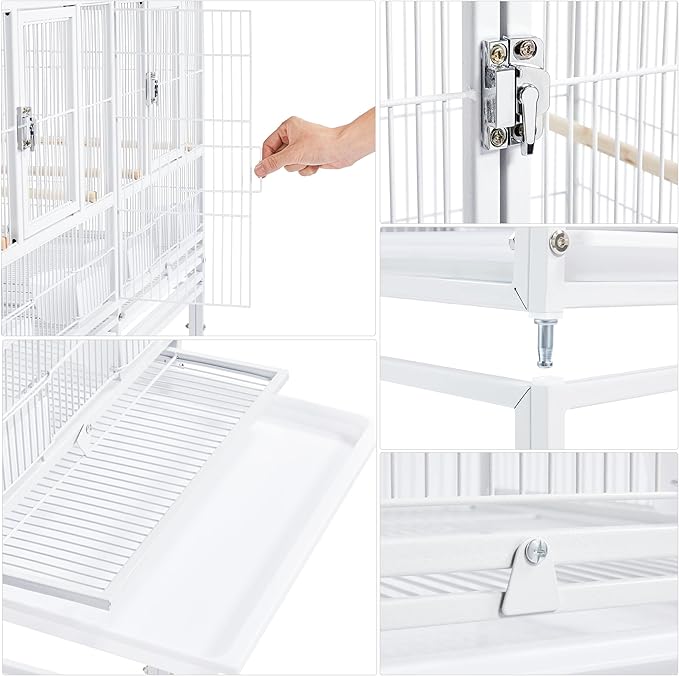 Yaheetech Stackable Divided Breeder Breeding Parakeet Bird Cage for Canaries Cockatiels Lovebirds Finches Budgies Small Parrots with Rolling Stand, White