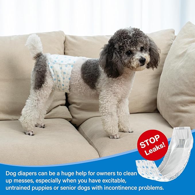 Pet Soft Disposable Male Dog Wraps - Dog Diapers for Male Dogs, Puppy Diapers 24pcs Medium