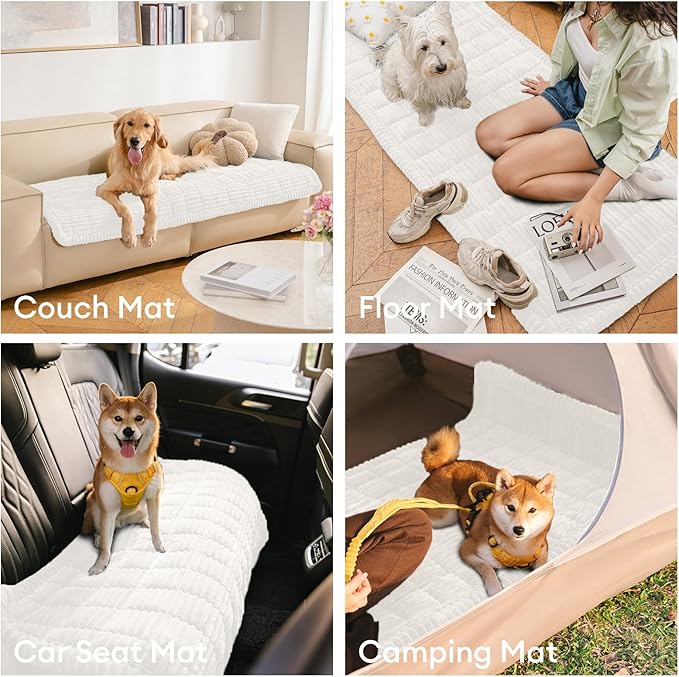 FUNNY FUZZY Pet Couch Covers for Sofa, Washable Dog Couch Cover Protector for Dogs, Flannel Couch Covers for Dogs Pet Friendly Pets Mat Bed Sofa Cover (White, 27.6"×82.7")