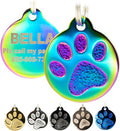 Engraved Pet Tag for Dogs and Cats - Personalized Front & Back up to 4 Lines of Text Custom Engraved ID, Round Paw Print Solid Plating Stainless Steel Nebula Small