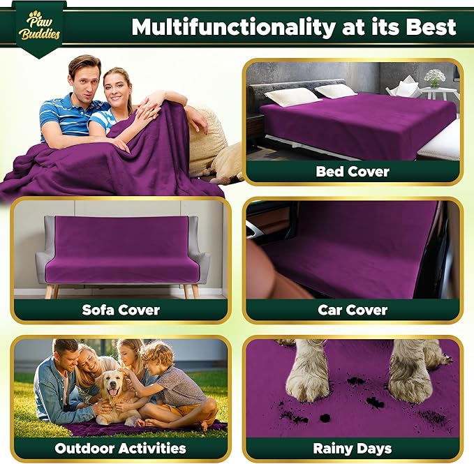 Paw Buddies Waterproof Blanket 80"x90" – Reversible Microfleece Throw for Couples, Pets & Family – Leakproof, Machine Washable Bed & Sofa Protector for Home or Travel