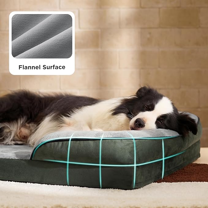 Bedsure Orthopedic Dog Beds Large Sized Dog - Washable Large Dog Cat Bed Waterproof, Comfort Dogs Couch Sofa with Washable Removable Cover, Pet Bed with Nonskid Bottom, Boreal Canopy Green, 35"