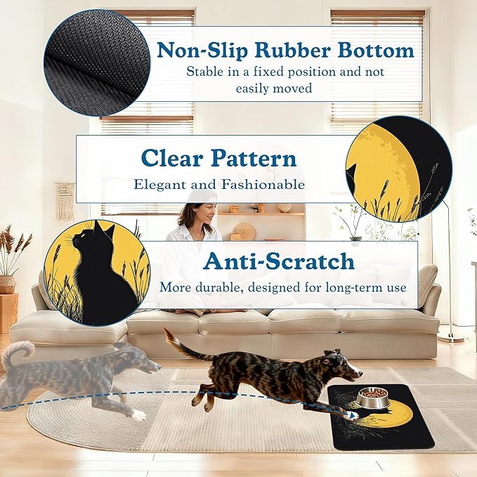 Giner Cat Moon Pet Food Mat for Cats and Dogs–Christmas Stocking Absorbent Quick Dry Feeding Placemat, Non Slip Rubber Base, Waterproof Bowl Mat for Indoor Use, Pet Supplies 12"x20"